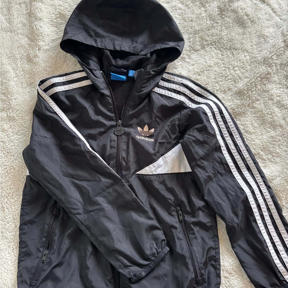 Adidas Black Track Jacket with White Stripes